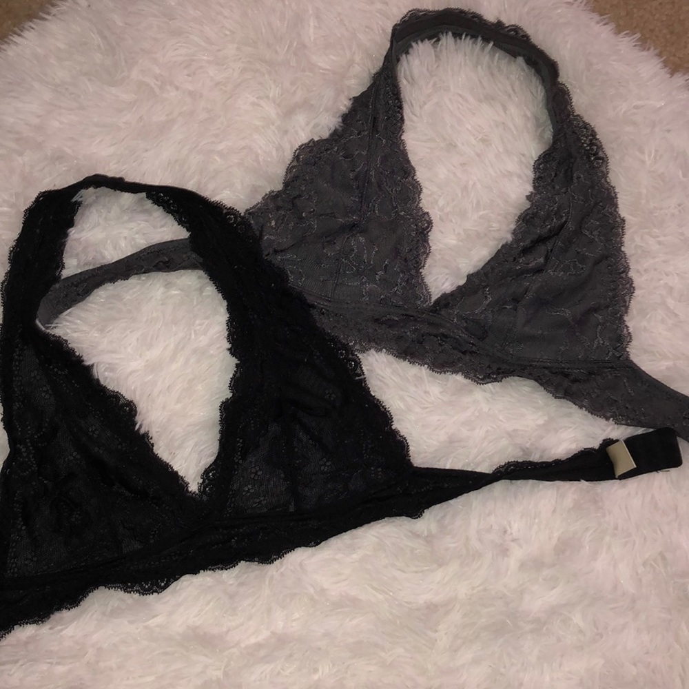 3 bralettes black cream and gray